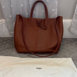 Shinola Chestnut Brown Leather Tote with Knot Detail